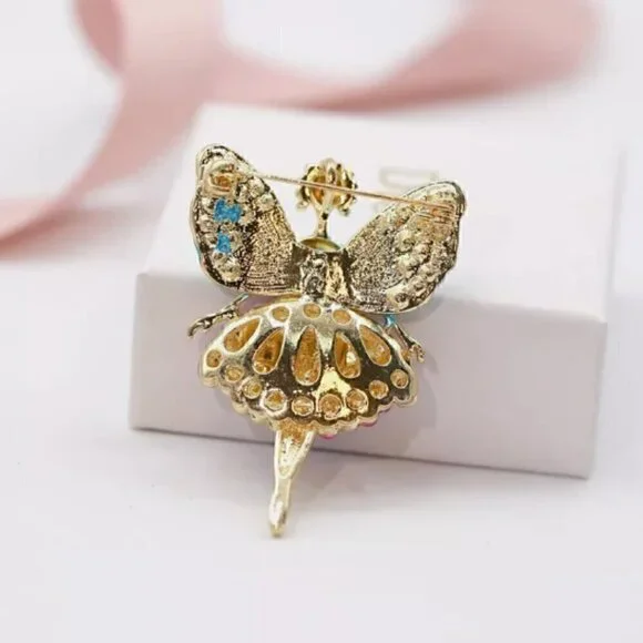 Angel with Wings Fairy Ballerina Dancer Rhinestone Brooch - Picture 2 of 7